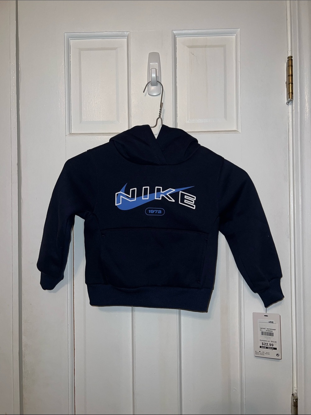 Nike Kids Navy Blue Pullover Hoodie with Light Blue Logo